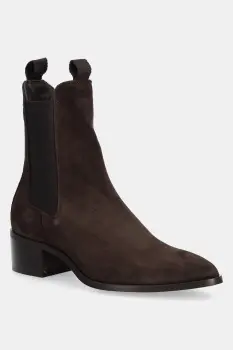 Gant botine din piele intoarsa St Broomly culoarea maro, cu toc plat, 31553093 imagine
