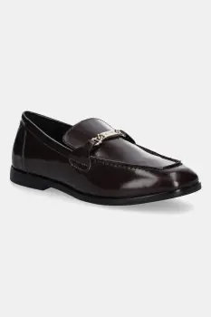 Gant mocasini de piele Gimble culoarea bordo, cu toc plat, 31571125 imagine