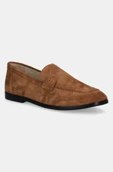 Gant mocasini din piele intoarsa Gimble culoarea maro, cu toc plat, 30573865.G420 imagine