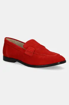 Gant mocasini din piele intoarsa Gimble culoarea rosu, cu toc plat, 30573865.G519 imagine