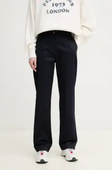 Gant pantaloni femei, culoarea albastru marin, drept, medium waist, 4150356 imagine