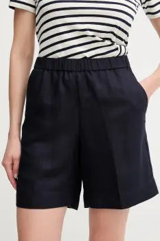 Gant pantaloni scurti din in culoarea albastru marin, neted, high waist, 4020116 imagine