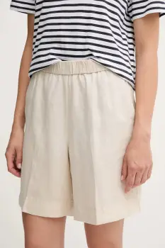 Gant pantaloni scurti din in culoarea bej, neted, high waist, 4020116 imagine