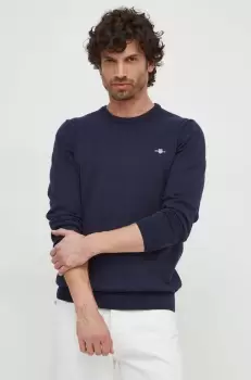 Gant pulover de bumbac culoarea albastru marin, light imagine
