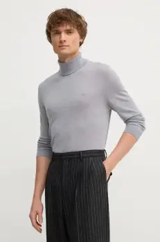 Gant pulover de lana barbati, culoarea gri, light, cu guler, 8050207 imagine