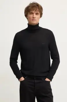 Gant pulover de lana barbati, culoarea negru, light, cu guler, 8050207 imagine