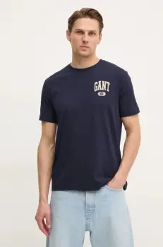Gant tricou din bumbac barbati, culoarea albastru marin, cu imprimeu, 2003292 imagine