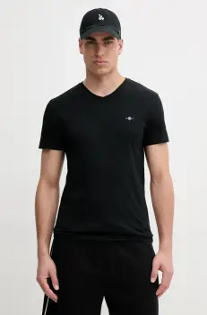 Gant tricou din bumbac barbati, culoarea negru, neted imagine