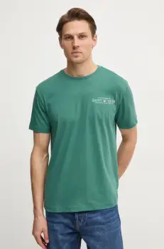 Gant tricou din bumbac barbati, culoarea verde, cu imprimeu, 2044017 imagine