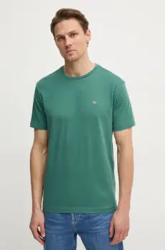 Gant tricou din bumbac barbati, culoarea verde, neted imagine