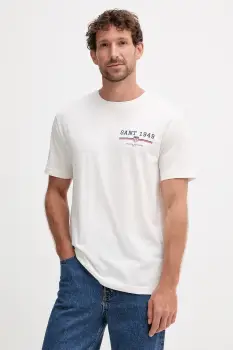 Gant tricou din bumbac culoarea alb, cu imprimeu, 2067044 imagine