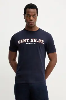 Gant tricou din bumbac culoarea albastru marin, cu imprimeu, 2003345 imagine