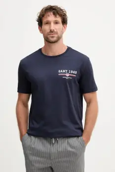 Gant tricou din bumbac culoarea albastru marin, cu imprimeu, 2067044 imagine