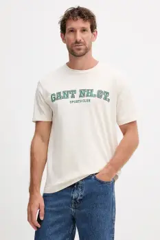 Gant tricou din bumbac culoarea bej, cu imprimeu, 2003345 imagine