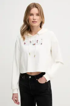 Gaudi bluza femei, culoarea bej, cu gluga, cu imprimeu, 511BD64033 imagine