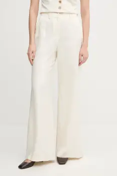 Gaudi pantaloni din amestec de in culoarea bej, lat, high waist, 511FD25006 imagine