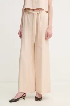 Gaudi pantaloni femei, culoarea bej, lat, high waist, 511BD25011 imagine