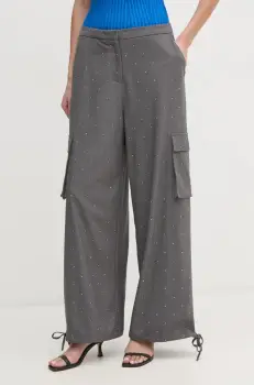 Gaudi pantaloni femei, culoarea gri, drept, high waist, 421FD25004 imagine