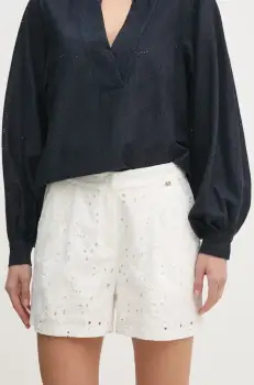 Gaudi pantaloni scurti din bumbac femei, culoarea alb, modelator, high waist, 511BD25024 imagine