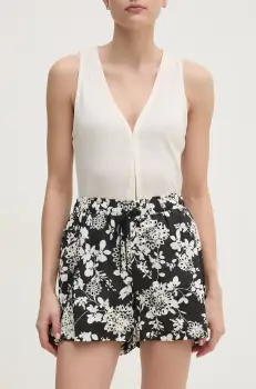 Gaudi pantaloni scurti din bumbac femei, culoarea negru, cu imprimeu, high waist, 511BD25020 imagine