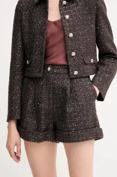 Gaudi pantaloni scurti din lana culoarea maro, uni, high waist, 521FD25003 imagine