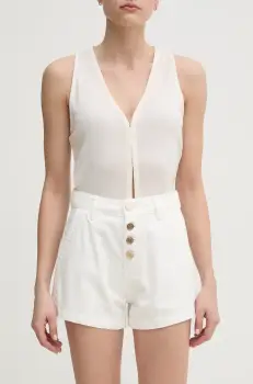 Gaudi pantaloni scurti femei, culoarea alb, uni, high waist, 511BD25023 imagine