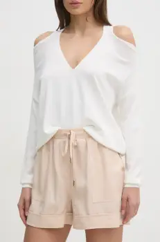 Gaudi pantaloni scurti femei, culoarea bej, neted, high waist, 511BD25009 imagine