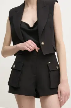 Gaudi pantaloni scurti femei, culoarea negru, neted, high waist, 511FD25023 imagine