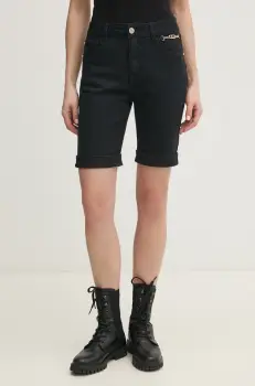 Gaudi pantaloni scurti jeans femei, culoarea negru, uni, high waist, 511BD25019 imagine