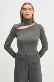 Gaudi pulover femei, culoarea gri, cu guler, 421BD53013 imagine
