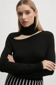 Gaudi pulover femei, culoarea negru, cu guler, 421BD53013 imagine