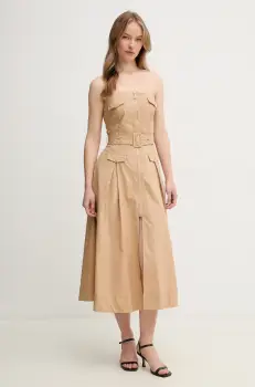 Gaudi rochie din bumbac culoarea bej, midi, evazati, 511FD15017 imagine