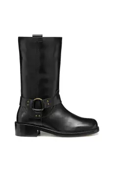 Geox cizme de piele D NALVIA culoarea negru, cu toc plat, D565QC 000FF C9999 imagine