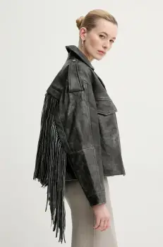 Gestuz geaca de piele culoarea gri, de tranzitie, oversize, 10910027 imagine