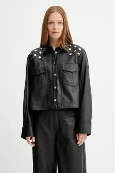 Gestuz geaca de piele culoarea negru, de tranzitie, 10910464 imagine