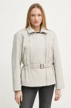 Gestuz geaca de piele femei, culoarea bej, de tranzitie, oversize, 10909784 imagine