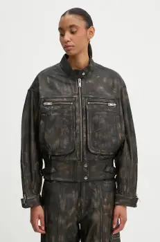 Gestuz geaca de piele femei, culoarea negru, de tranzitie, oversize, 10909473 imagine