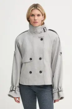 Gestuz geaca din amestec de lana culoarea gri, de tranzitie, oversize imagine