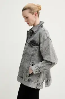 Gestuz geaca jeans culoarea gri, de tranzitie, oversize, 10910099 imagine