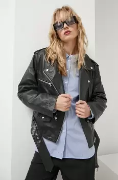 Gestuz geaca ramones de piele femei, culoarea negru, de tranzitie imagine