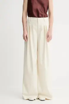 Gestuz pantaloni culoarea bej, lat, high waist, 10910171 imagine