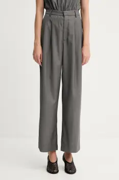 Gestuz pantaloni culoarea gri, drept, high waist, 10910622 imagine