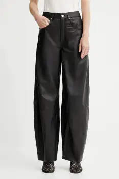 Gestuz pantaloni de piele culoarea negru, drept, high waist, 10910463 imagine