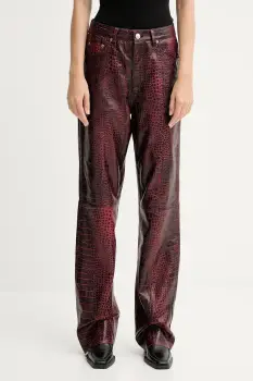 Gestuz pantaloni de piele culoarea rosu, lat, high waist, 10910742 imagine