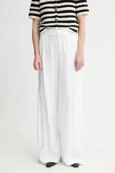 Gestuz pantaloni din amestec de in culoarea alb, drept, high waist, 10910517 imagine