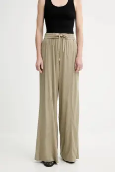 Gestuz pantaloni din amestec de in culoarea verde, drept, high waist, 10910517 imagine