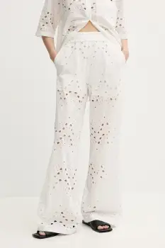 Gestuz pantaloni din bumbac culoarea alb, lat, high waist, 10910510 imagine