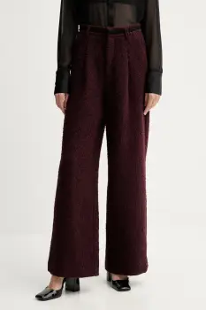 Gestuz pantaloni din lana culoarea bordo, drept, high waist, 10910647 imagine