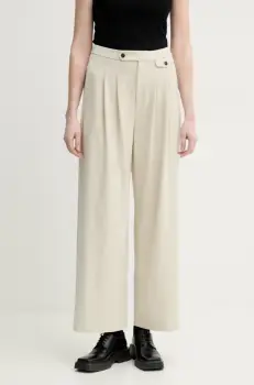 Gestuz pantaloni din lana femei, culoarea bej, drept, high waist, 10910011 imagine