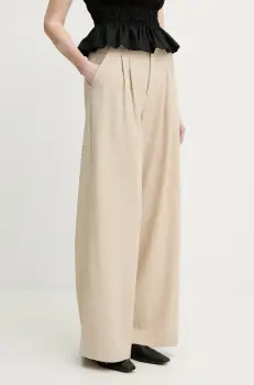 Gestuz pantaloni femei, culoarea bej, drept, high waist, 10909871 imagine